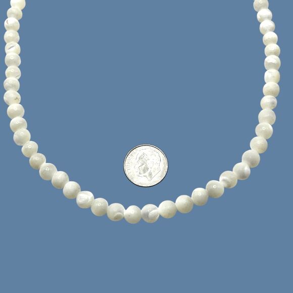 Vintage Mother of Pearl Necklace Balamuti Nacre Beads MOP 20" Natural Minimalist - Picture 3 of 9